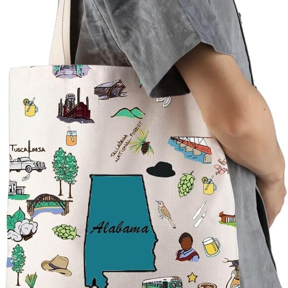 Alabama Travel Tote Bag Canvas Souvenir Vacation Gift Women's Shopping - Picture 4 of 7